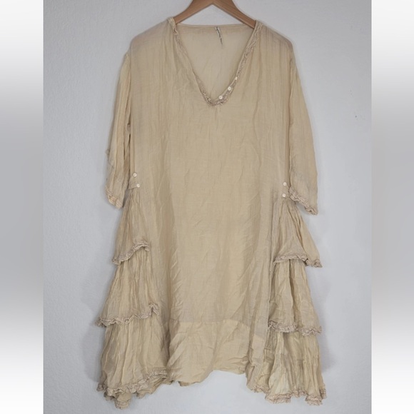 Magnolia Pearl Tops - Magnolia Pearl Tunic Dress Cotton Silk Ruffled Lagenlook One Size Rare Collector